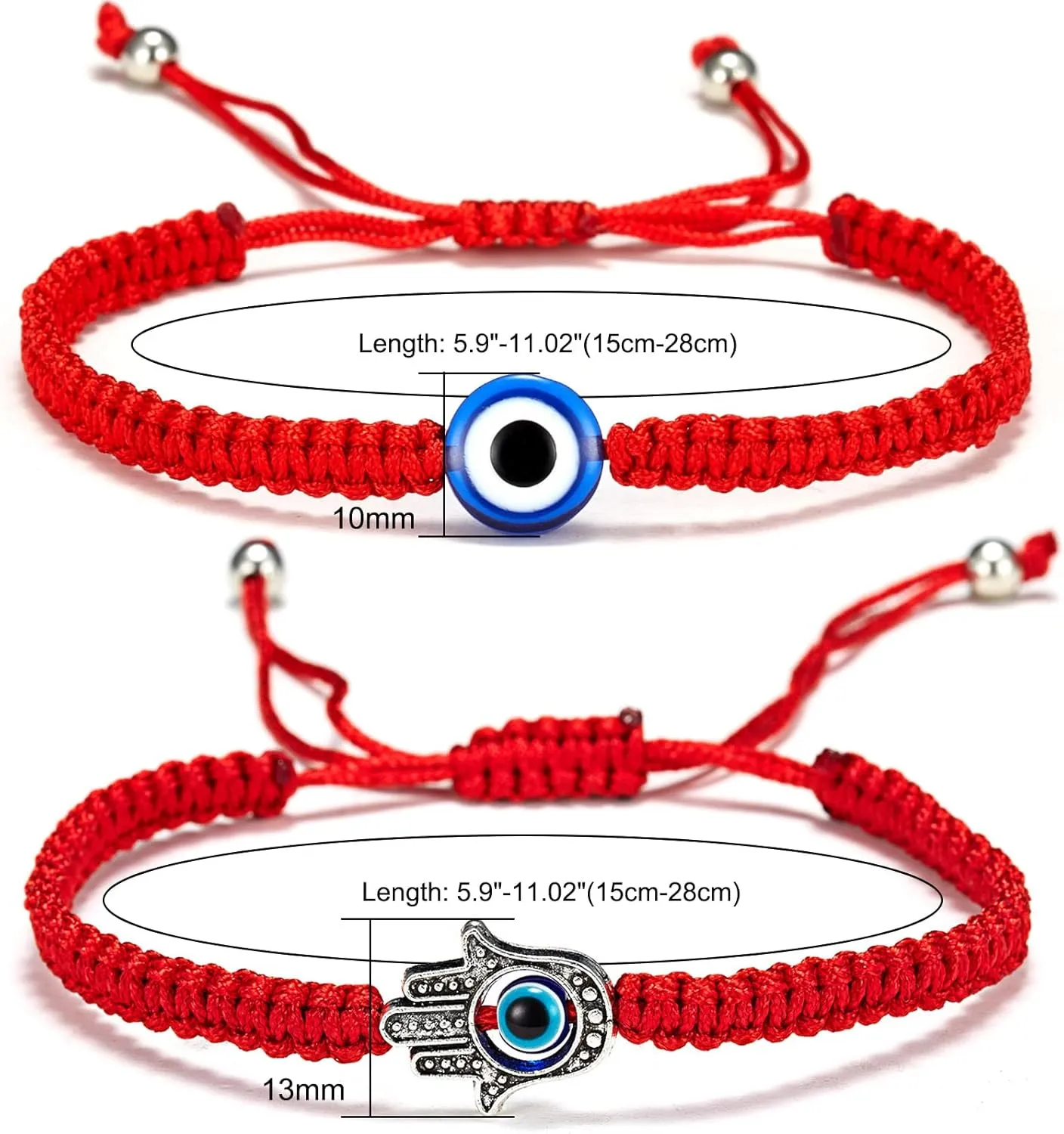 Fesciory Evil Eye Bracelets for Women, 2Pcs Adjustable Red String, 7 Knots Braided Lucky Thread, Hamsa Hand Amulet Bracelets for Men Women Jewelry Gifts