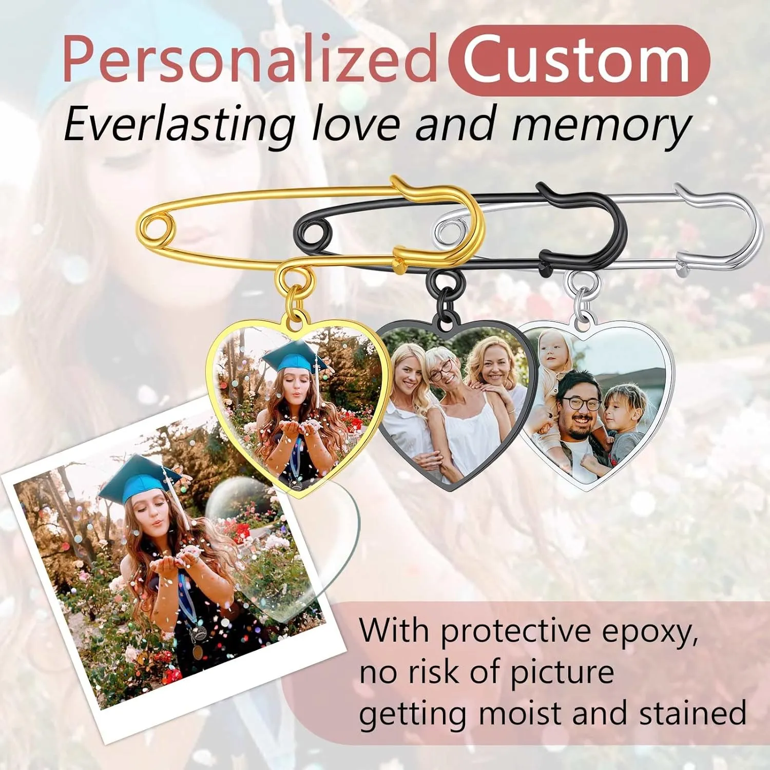 FindChic Personalized 1/2/3/4 Wedding Boutonniere Photo Charms Bouquet Pins Stainless Steel/18K Gold Plated Memorial Customized Heart/Round/Oval Picture Frames Brooch Decoration Accessories   Gift Box