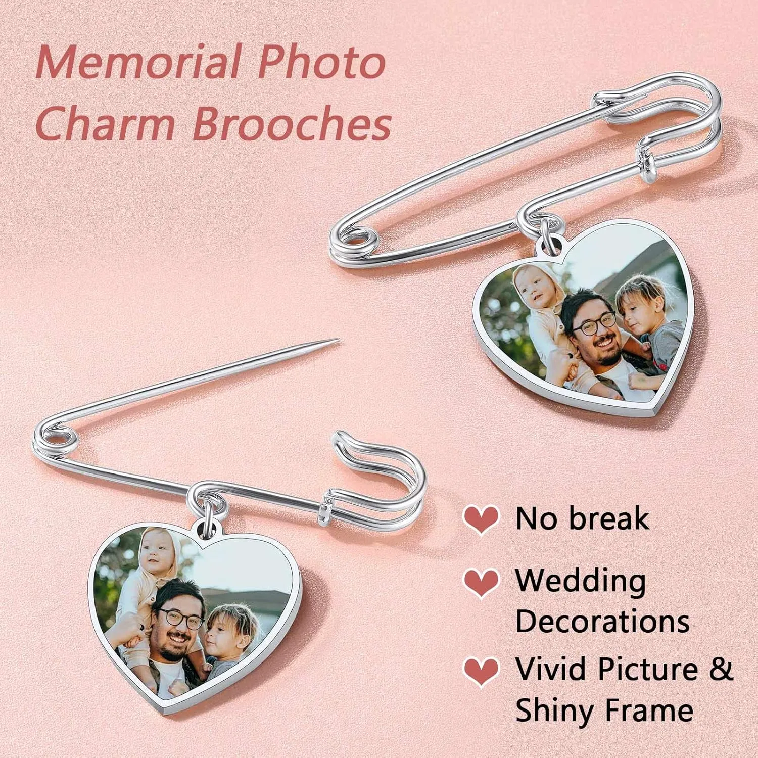 FindChic Personalized 1/2/3/4 Wedding Boutonniere Photo Charms Bouquet Pins Stainless Steel/18K Gold Plated Memorial Customized Heart/Round/Oval Picture Frames Brooch Decoration Accessories   Gift Box