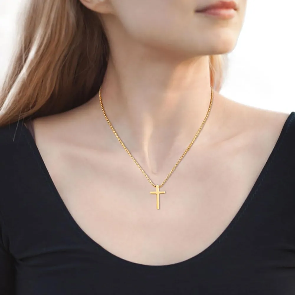 Fiusem Cross Necklace for Men, Silver/Gold/Black Mens Cross Necklaces with 2.5mm Cross Chain and Stainless Steel Cross Pendant, Box Chain 16-24 Inch