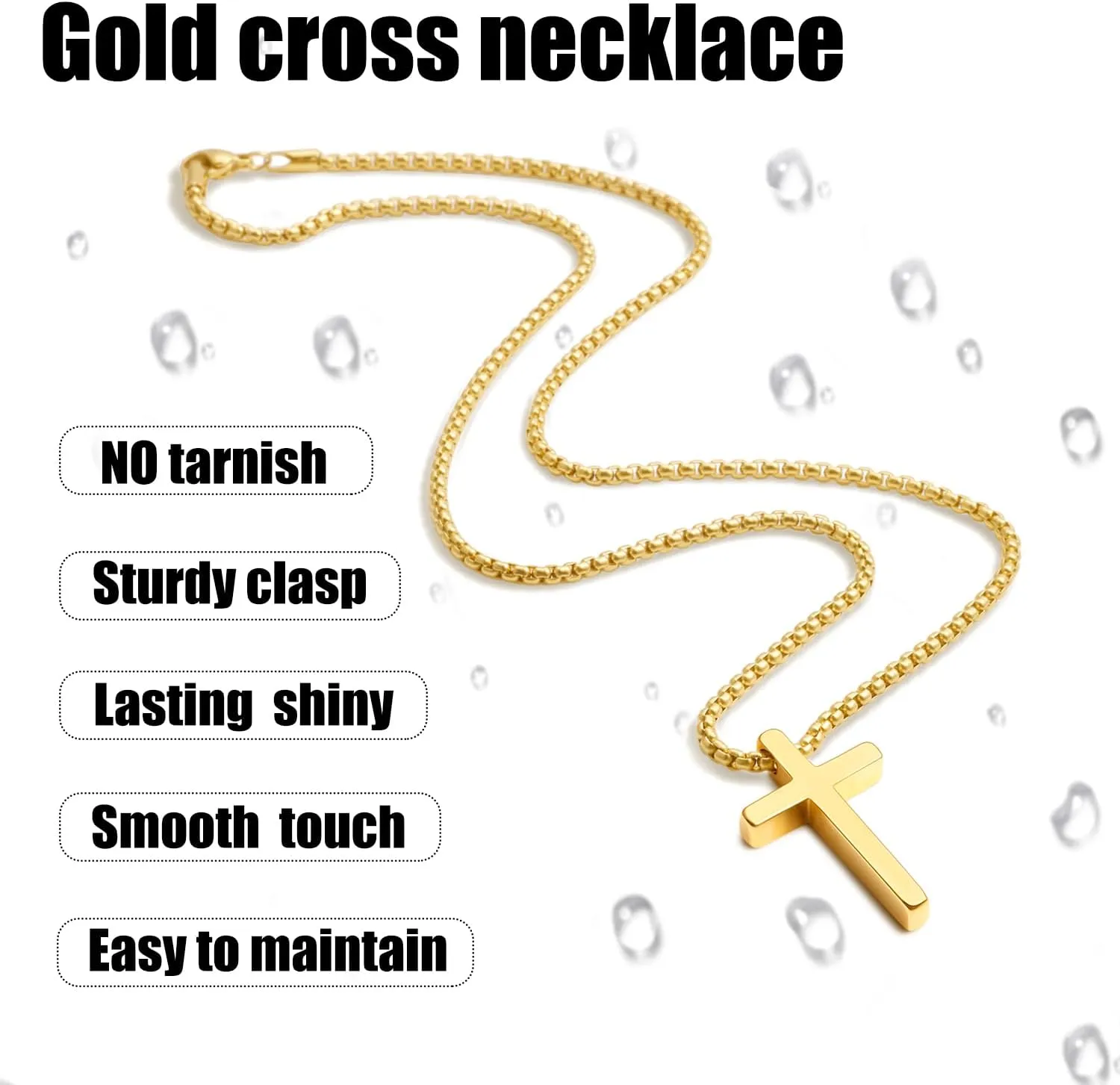 Fiusem Cross Necklace for Men, Silver/Gold/Black Mens Cross Necklaces with 2.5mm Cross Chain and Stainless Steel Cross Pendant, Box Chain 16-24 Inch