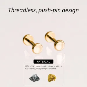 Flat Back Earrings | Hypoallergenic Stud Earrings for Women | Flatback, No-Poke Design | Implant-Grade Titanium Made | Lobe & Cartilage Earrings for Women | Gold & Silver