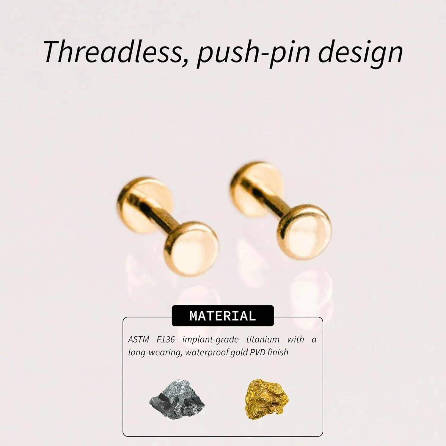 Flat Back Earrings | Hypoallergenic Stud Earrings for Women | Flatback, No-Poke Design | Implant-Grade Titanium Made | Lobe & Cartilage Earrings for Women | Gold & Silver