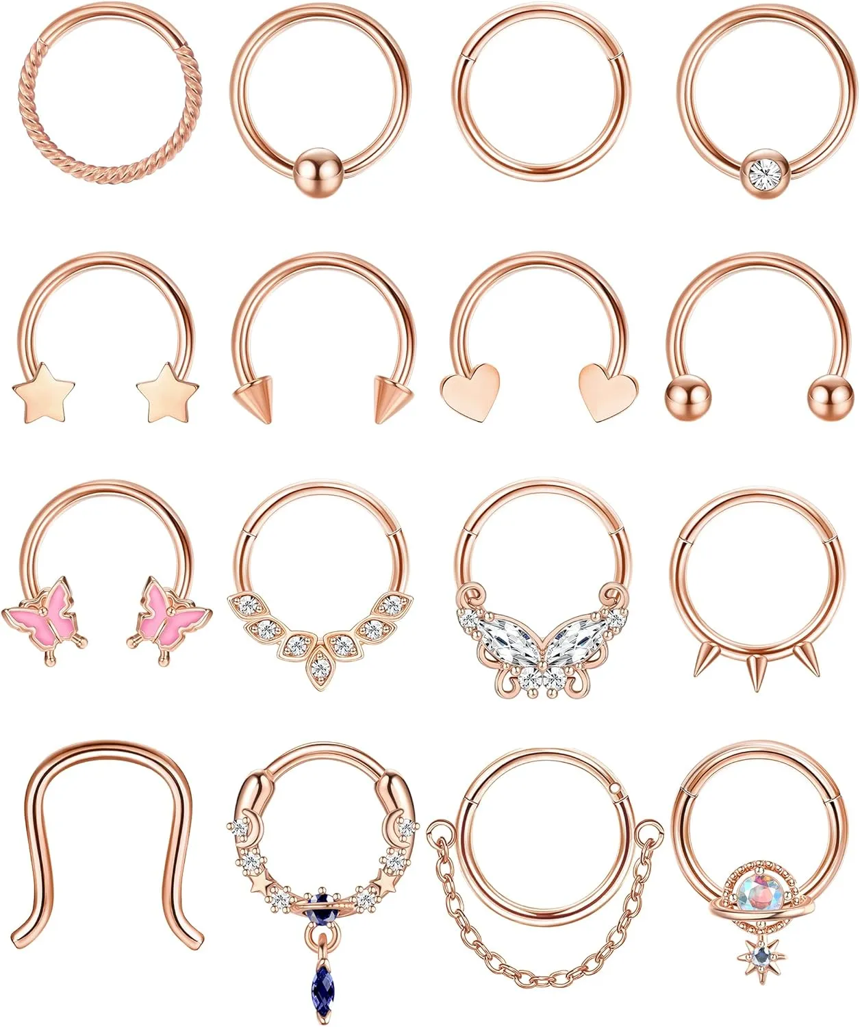 Florideco Gold Septum Rings 16g Surgical Steel Cute Nose Rings Butterfly Small Daith Piercing Jewelry Septum Clicker 10mm