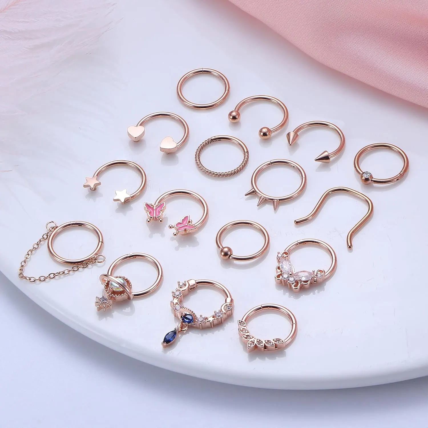 Florideco Gold Septum Rings 16g Surgical Steel Cute Nose Rings Butterfly Small Daith Piercing Jewelry Septum Clicker 10mm