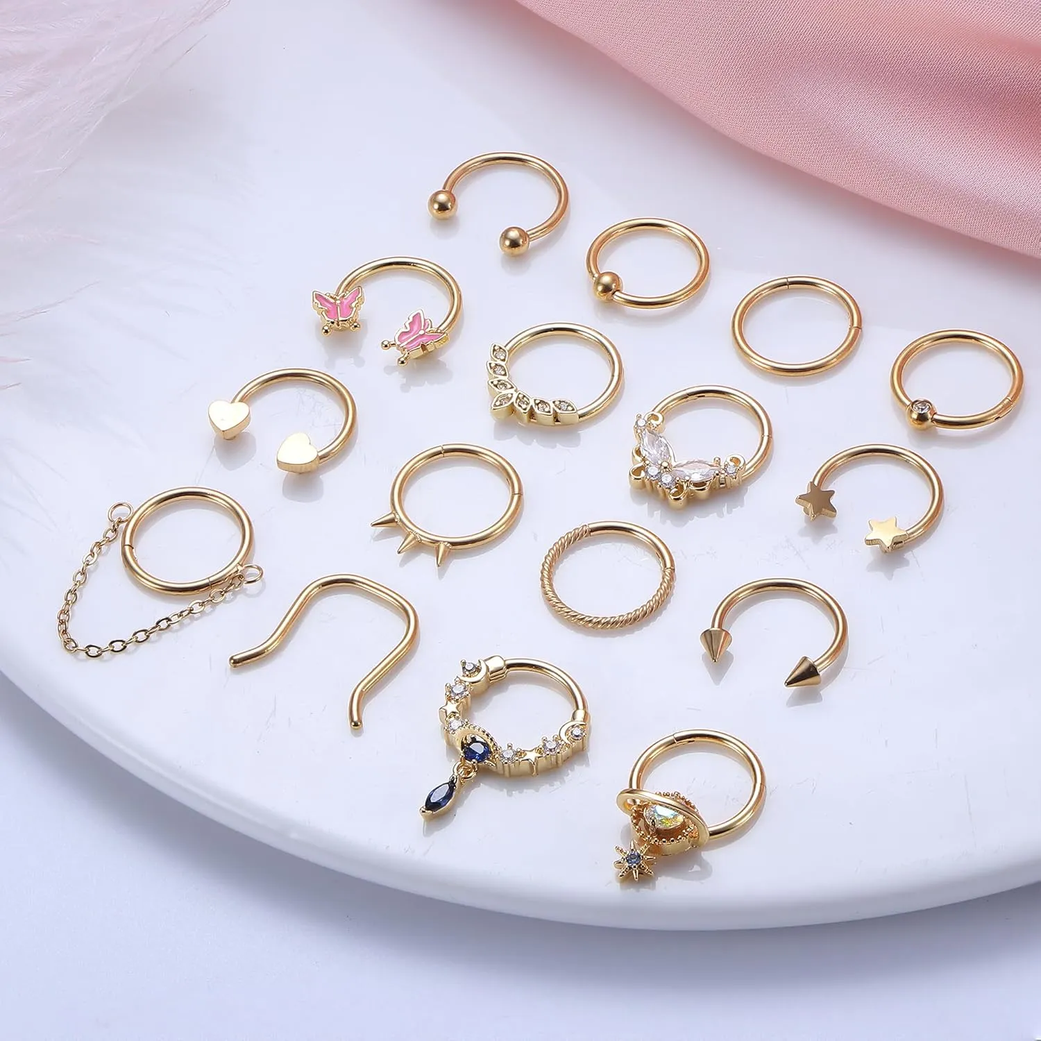 Florideco Gold Septum Rings 16g Surgical Steel Cute Nose Rings Butterfly Small Daith Piercing Jewelry Septum Clicker 10mm