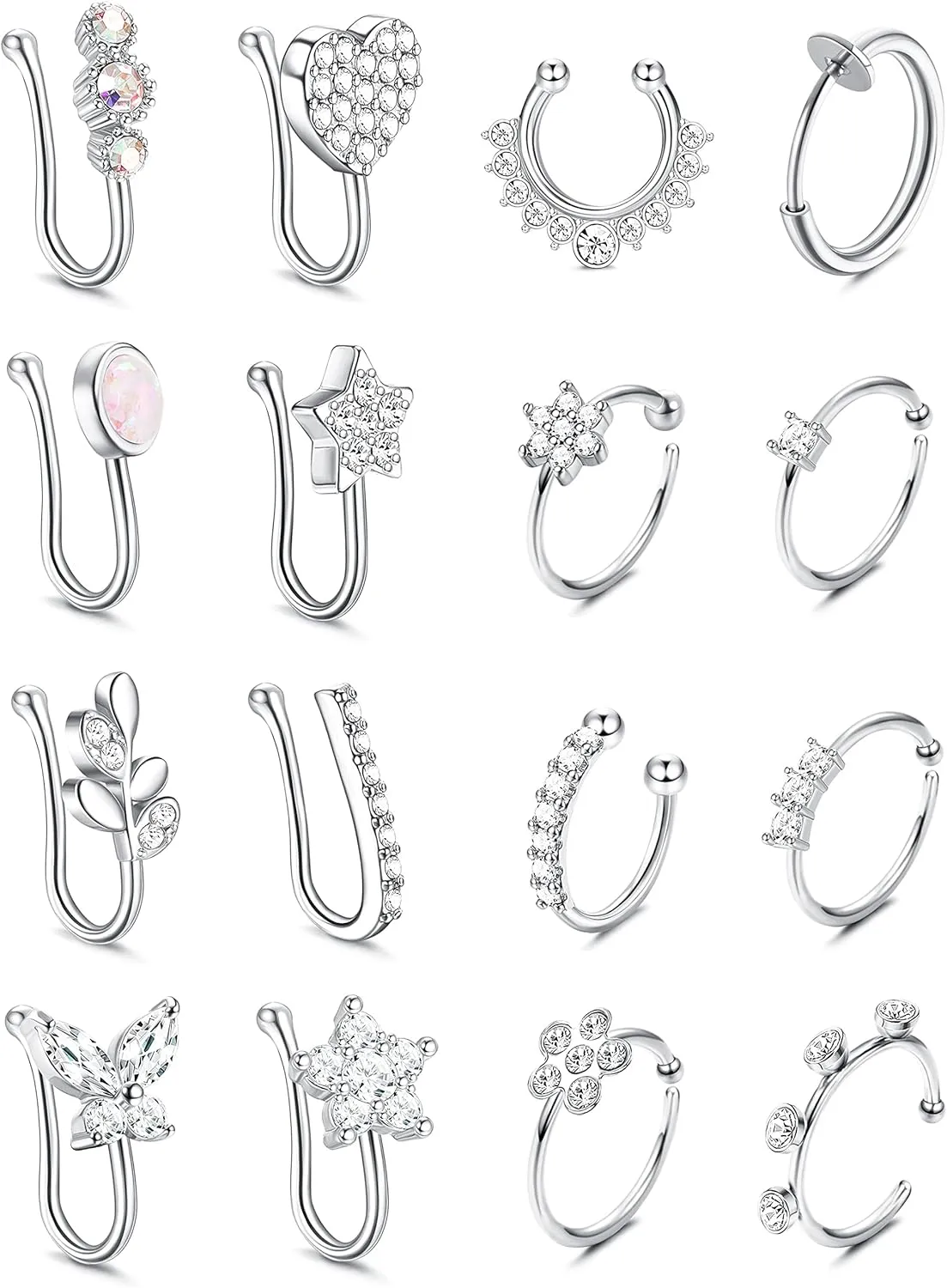 Florideco Nose Cuff Fake Nose Ring Hoop Clip on Nose Ring CZ Dangle Fake Nose Ring Cartilage Tragus Ring Nose Cuff Non Piercing for Women Men