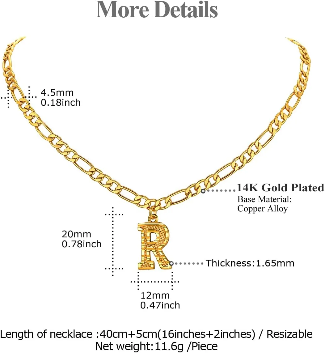 FOCALOOK Gold Initial Letter Necklaces for Women Men 14K Gold Plated Capital A-Z Initial Letter Chain 16 Inch