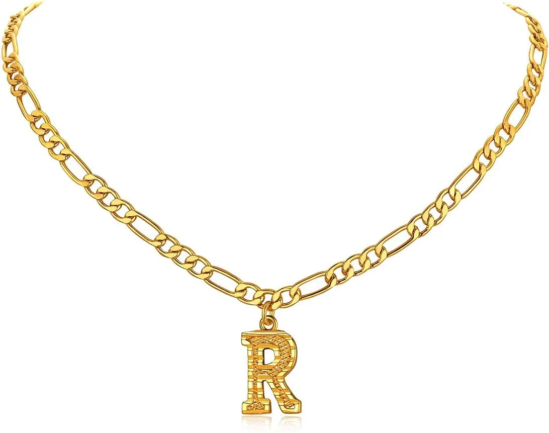 FOCALOOK Gold Initial Letter Necklaces for Women Men 14K Gold Plated Capital A-Z Initial Letter Chain 16 Inch
