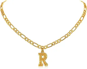 FOCALOOK Gold Initial Letter Necklaces for Women Men 14K Gold Plated Capital A-Z Initial Letter Chain 16 Inch