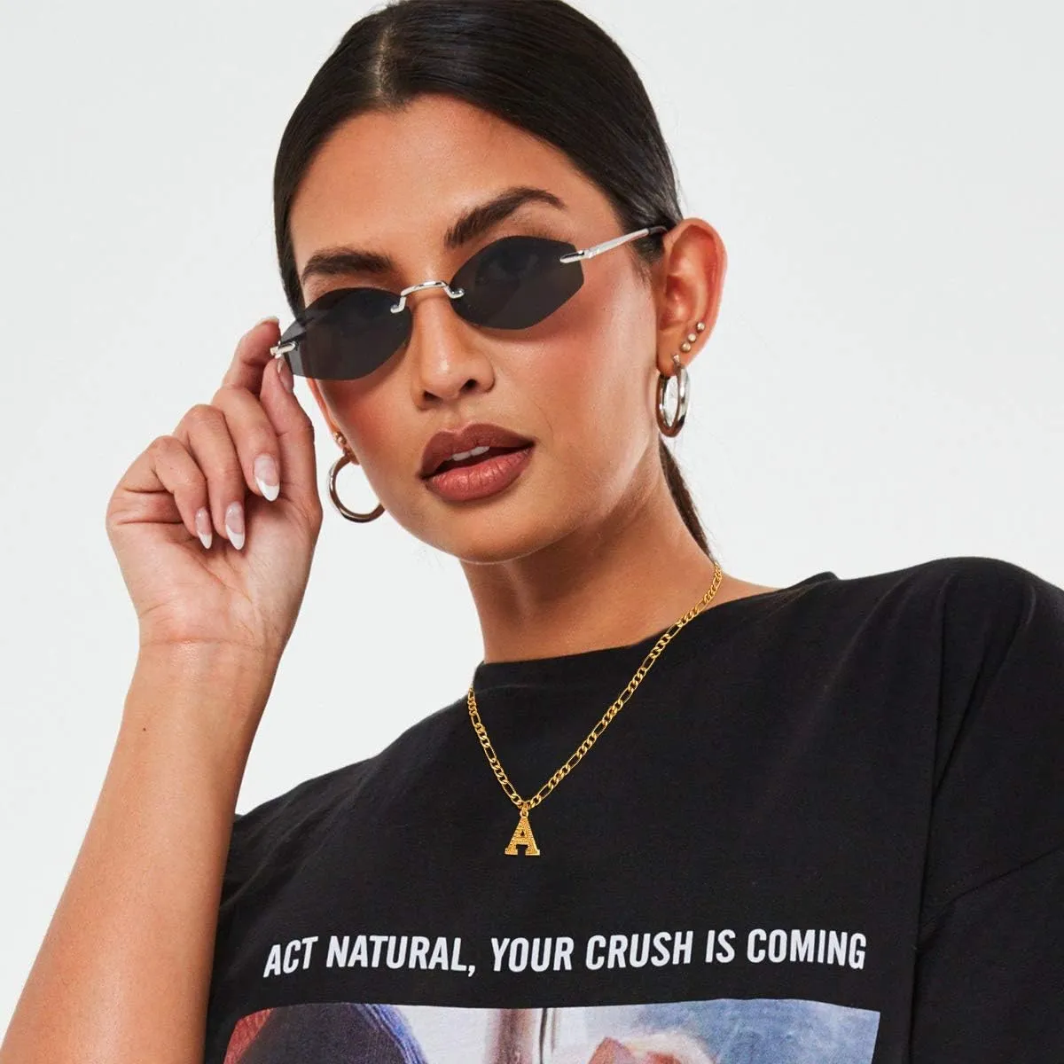 FOCALOOK Gold Initial Letter Necklaces for Women Men 14K Gold Plated Capital A-Z Initial Letter Chain 16 Inch