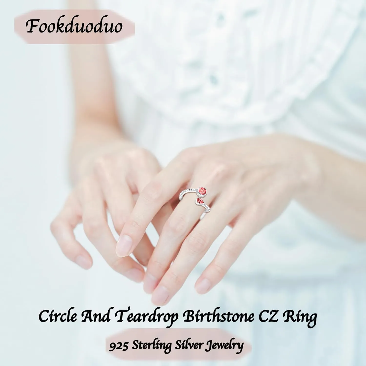 Fookduoduo Adjustable Thumb Rings for Women - Sterling Silver Eternity Band Birthstone Rings Jewelry Pinky Cubic Zirconia Open Ring Daughter Gifts for Teens