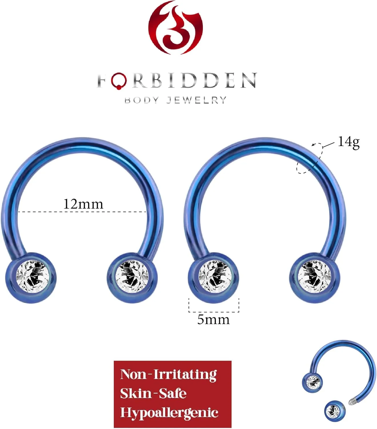 Forbidden Body Jewelry 14G 12mm Surgical Steel Front Facing CZ Crystal Nipple Piercing Horseshoe Rings, Sold in Pairs
