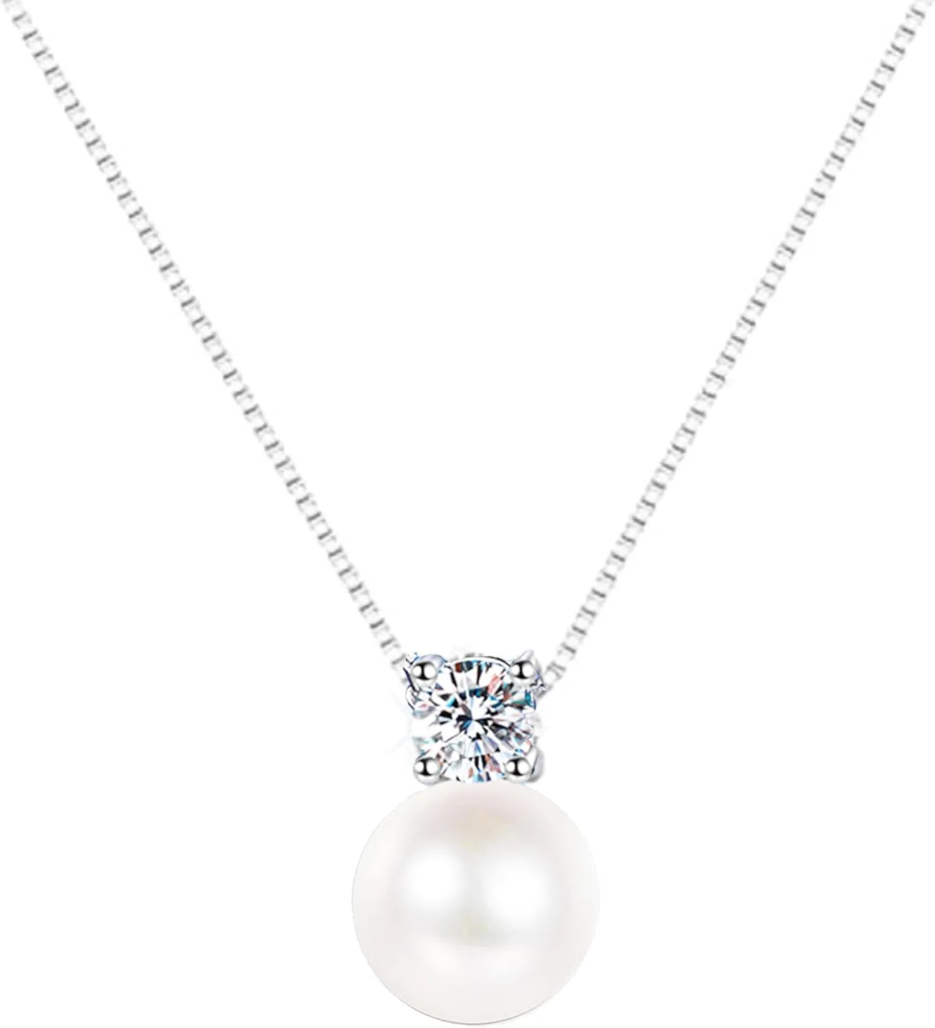 Freshwater Pearls Drop Necklace CZ Crystal Pearl Necklace Bride Pearl Diamond Necklaces Single Pearl Rhinestone Necklace for Women Jewelry Gift