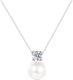Freshwater Pearls Drop Necklace CZ Crystal Pearl Necklace Bride Pearl Diamond Necklaces Single Pearl Rhinestone Necklace for Women Jewelry Gift