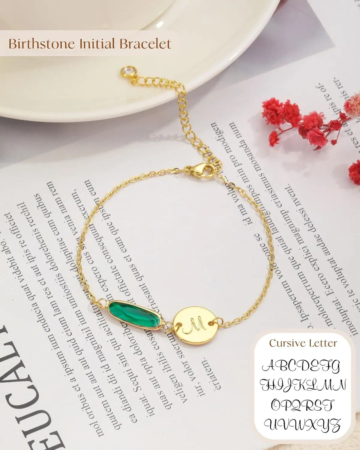 FUNEIA Birthstone Initial Gold Bracelets for Women Trendy Non Tarnish Dainty 14K Gold Plated Bracelet Stack Cute Cursive Letter Stackable Bracelets Gold Jewelry Birthday Gifts for Women Bridesmaid