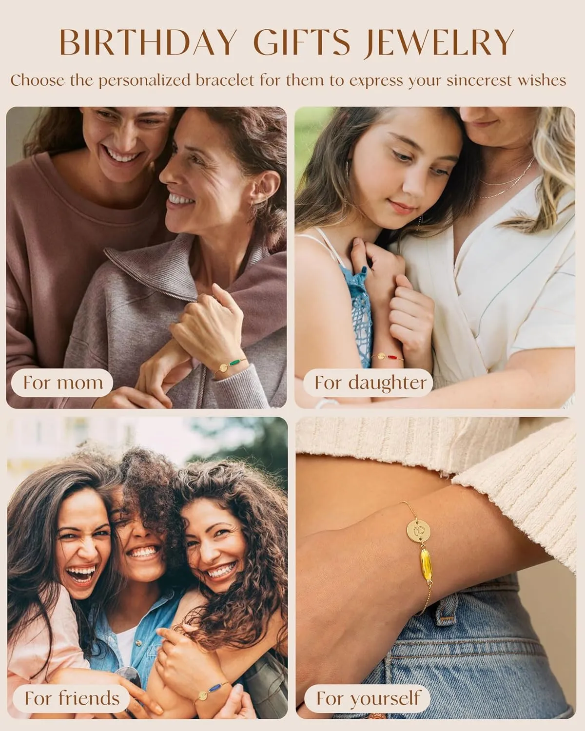 FUNEIA Birthstone Initial Gold Bracelets for Women Trendy Non Tarnish Dainty 14K Gold Plated Bracelet Stack Cute Cursive Letter Stackable Bracelets Gold Jewelry Birthday Gifts for Women Bridesmaid
