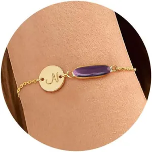 FUNEIA Birthstone Initial Gold Bracelets for Women Trendy Non Tarnish Dainty 14K Gold Plated Bracelet Stack Cute Cursive Letter Stackable Bracelets Gold Jewelry Birthday Gifts for Women Bridesmaid