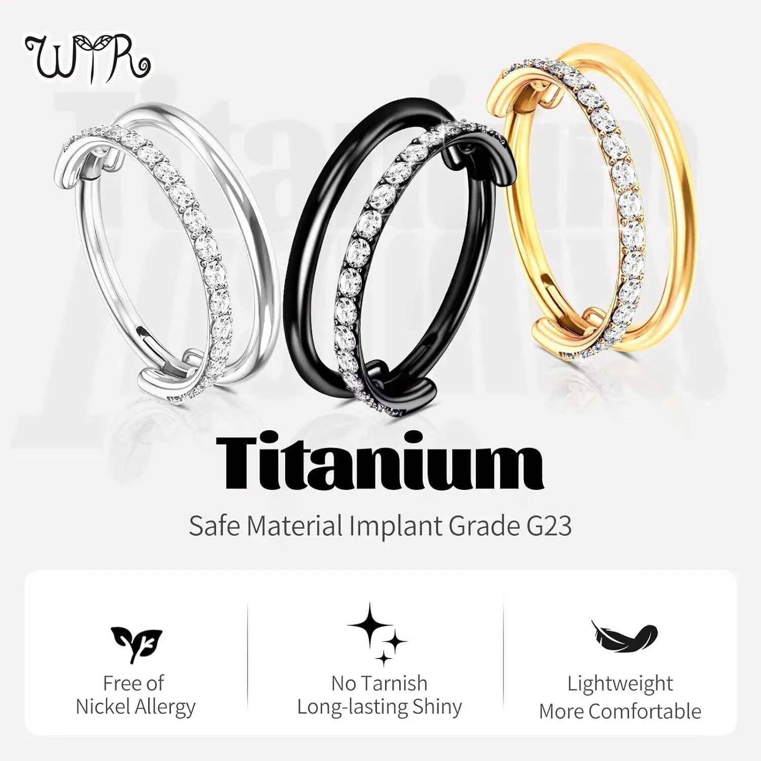 G23 Titanium Conch Piercing Jewelry Hoop: 16G 8mm/10mm/12mm Diamond Cartilage Earring Helix Double Piercing Hoop Septum Rings Hypoallergenic Nose Rings Hinged Segment Clicker Lip Rings Rook Daith Tragus Earrings