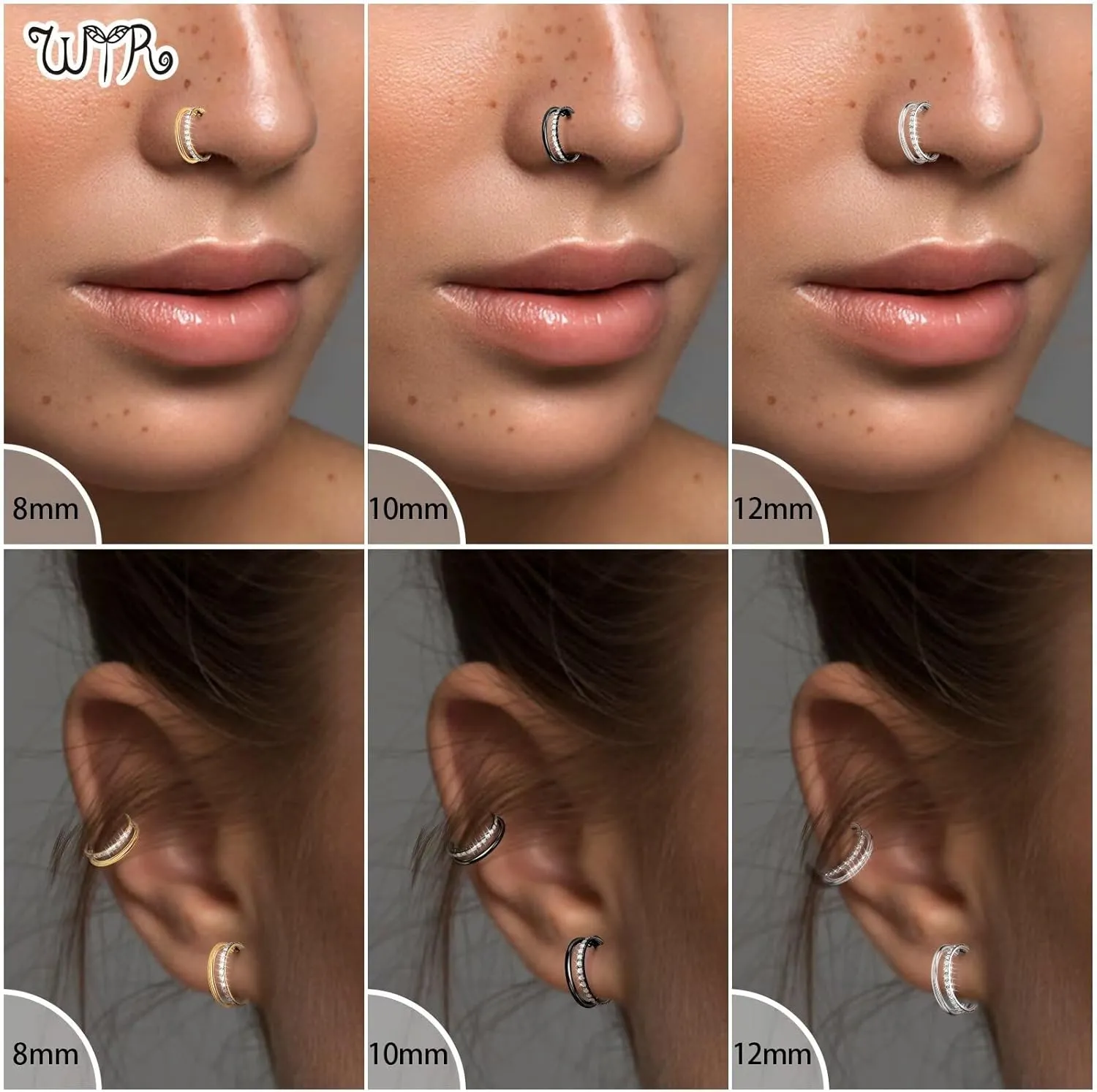 G23 Titanium Conch Piercing Jewelry Hoop: 16G 8mm/10mm/12mm Diamond Cartilage Earring Helix Double Piercing Hoop Septum Rings Hypoallergenic Nose Rings Hinged Segment Clicker Lip Rings Rook Daith Tragus Earrings