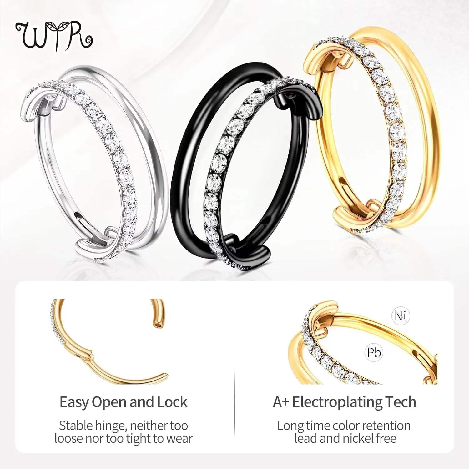 G23 Titanium Conch Piercing Jewelry Hoop: 16G 8mm/10mm/12mm Diamond Cartilage Earring Helix Double Piercing Hoop Septum Rings Hypoallergenic Nose Rings Hinged Segment Clicker Lip Rings Rook Daith Tragus Earrings