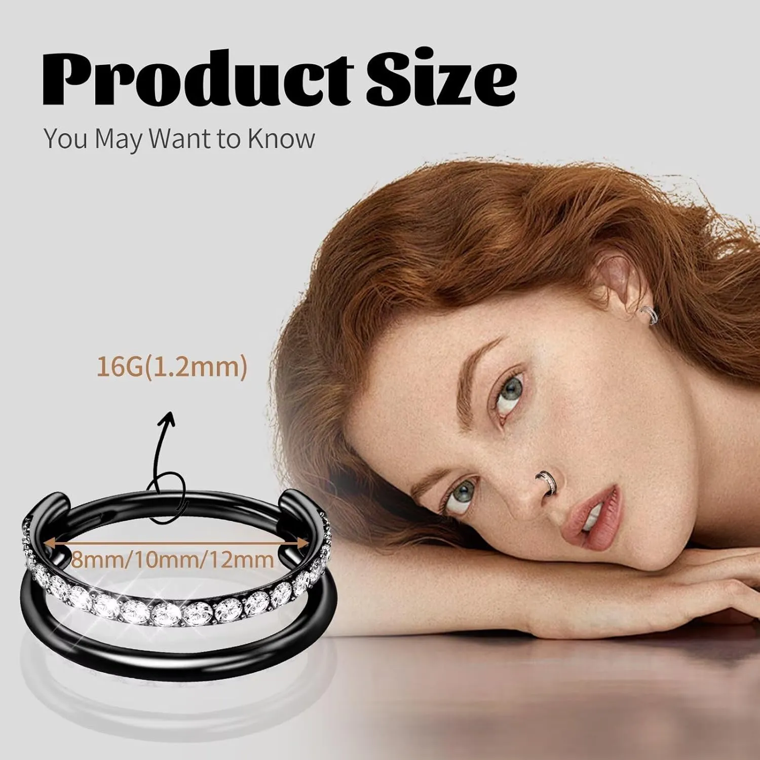G23 Titanium Conch Piercing Jewelry Hoop: 16G 8mm/10mm/12mm Diamond Cartilage Earring Helix Double Piercing Hoop Septum Rings Hypoallergenic Nose Rings Hinged Segment Clicker Lip Rings Rook Daith Tragus Earrings