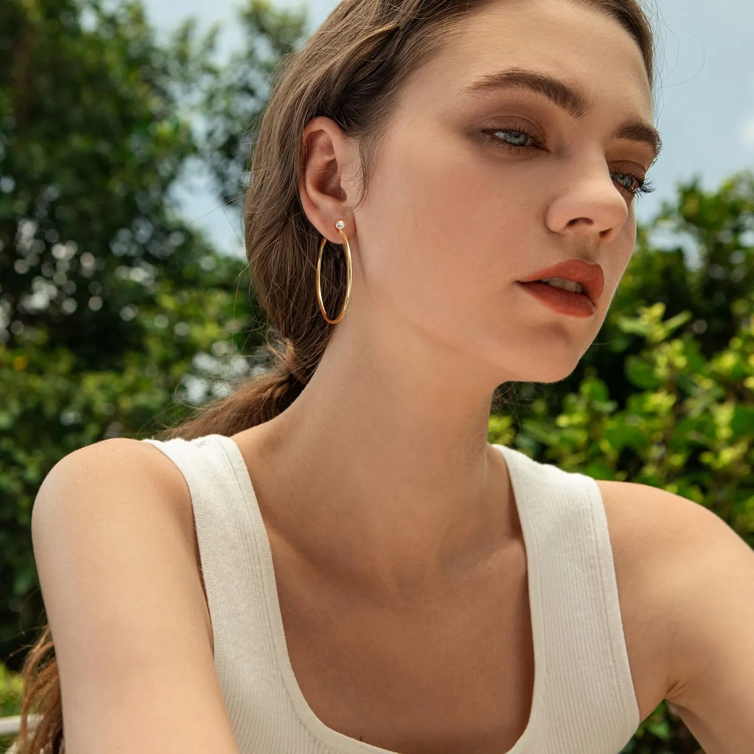 Gacimy Gold Hoop Earrings for Women 14K Real Gold Plated, 925 Sterling Silver Post CZ Earrings for Women