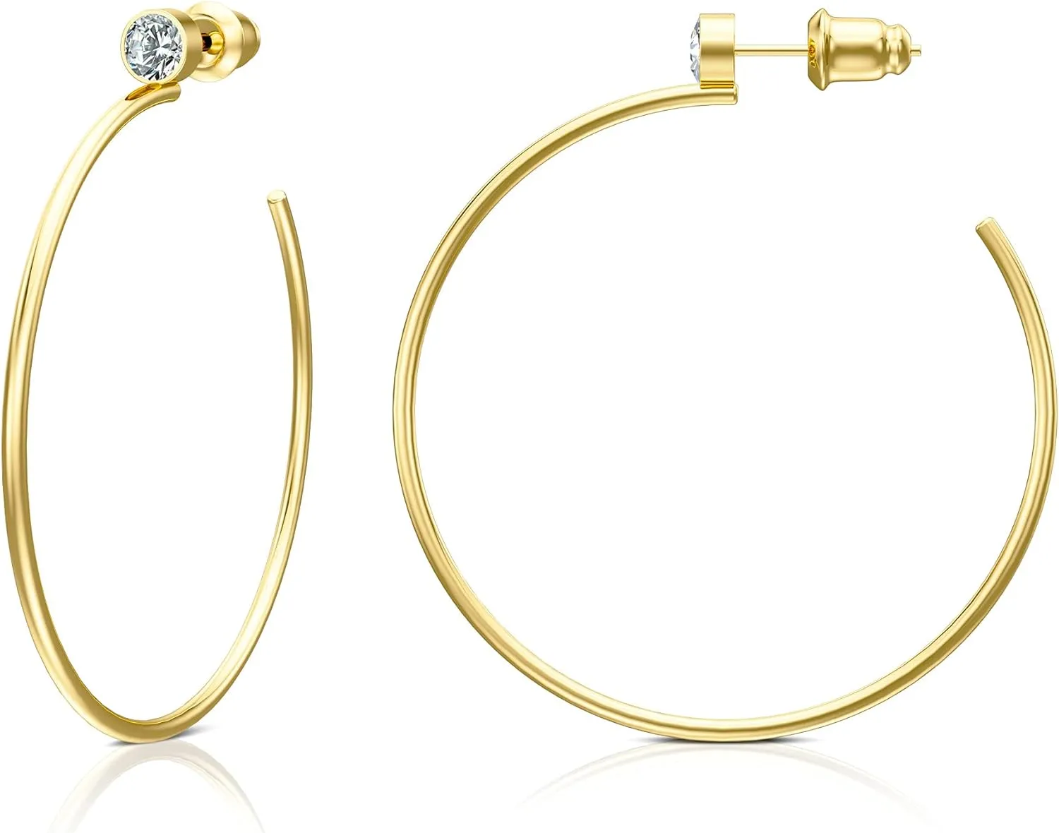 Gacimy Gold Hoop Earrings for Women 14K Real Gold Plated, 925 Sterling Silver Post CZ Earrings for Women