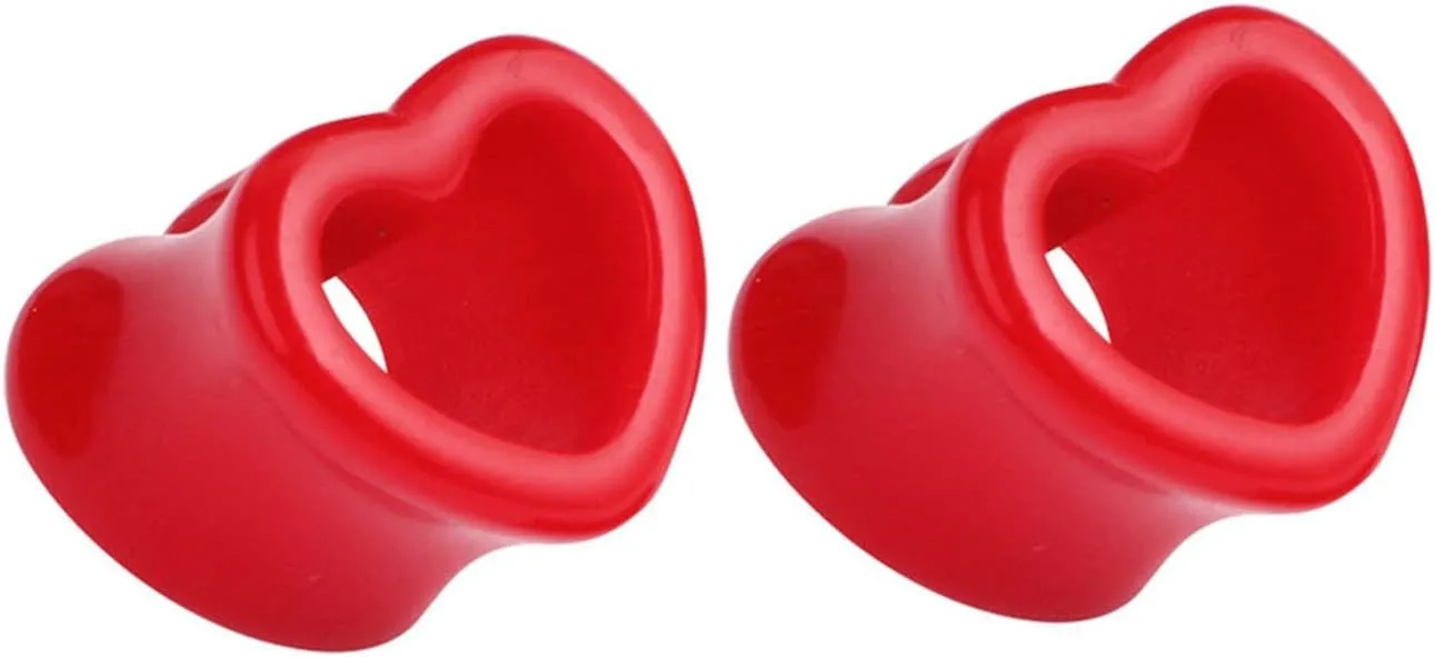 Gauges Tunnels Steel Acrylic Ear Gauges Women Red Heart Shape Ear Tunnels Ear Expander Body Piercing Jewelry, 2PCS, 4MM - 12MM