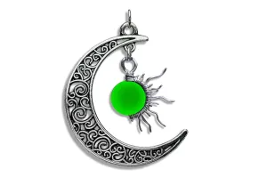 Glow in the Dark Green 1/2 Sun in Crescent Celtic Moon Wire Pendant- Black Niobium/Silver/Steel/Copper/Bronze/14K Gold, or 14K Rose Gold- Pendant - Gemstone Jewelry - Sun Moon Necklace