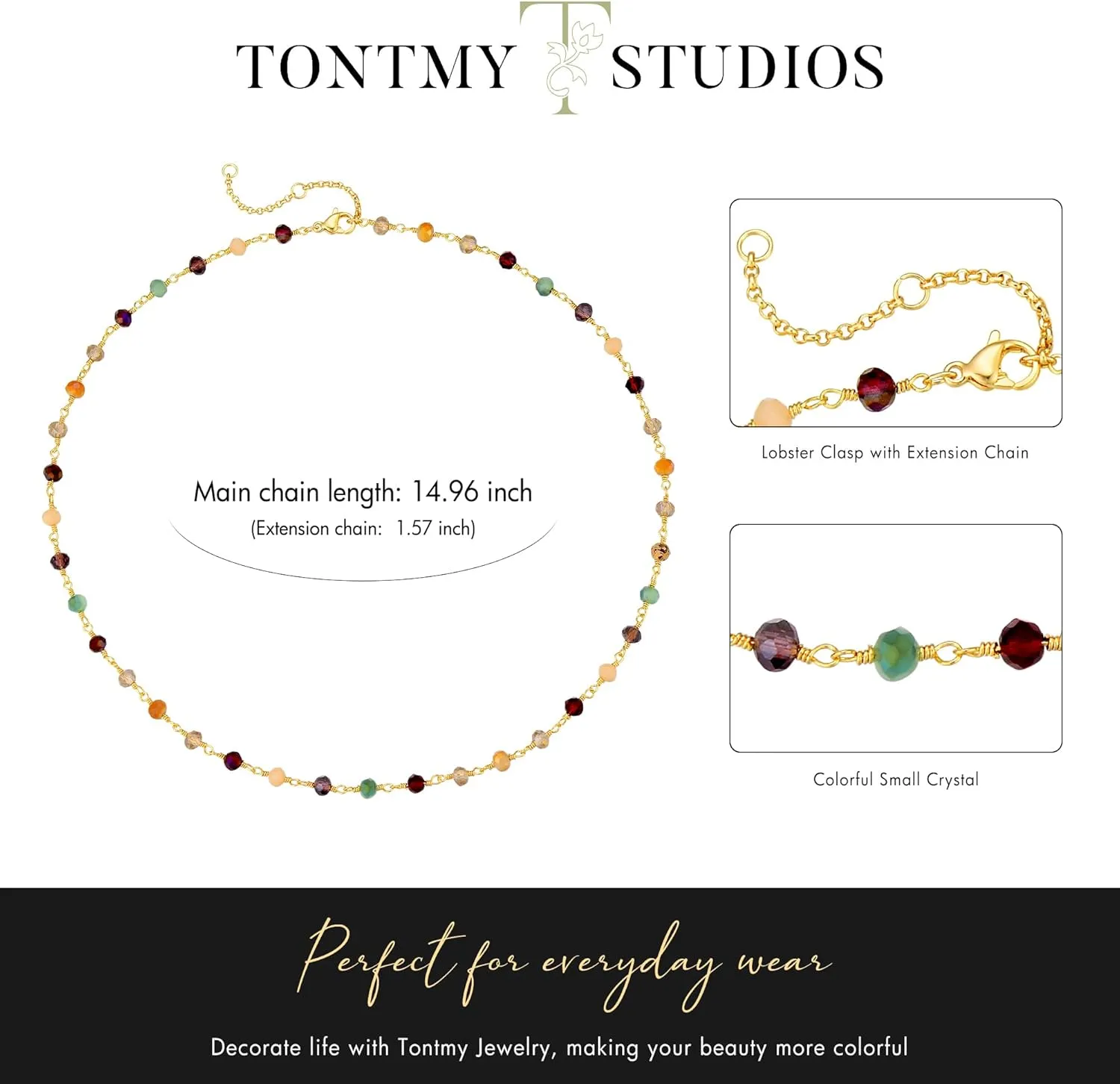 Gold Choker Necklaces for Women 14K Gold Plated Dainty Colorful Beads Daisy Flowers Choker Simple Cute Summer Jewelry