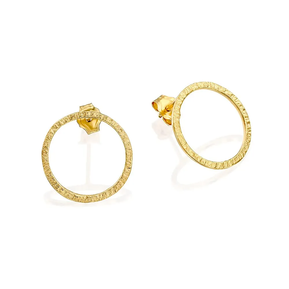 Gold Circle Earrings for Women - Minimal Small Open Circle Stud Earrings (gold, hammered)