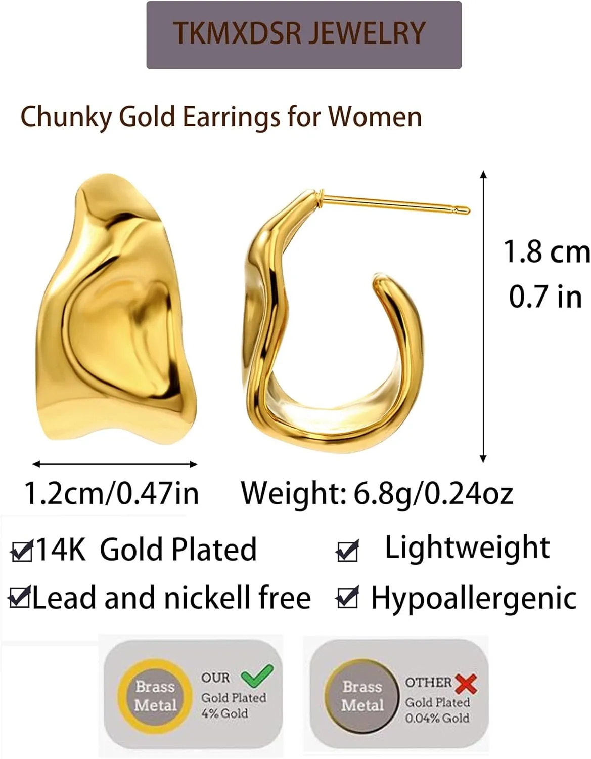 Gold Earrings for Women 14k Real Golds Silver Plated Chunky Stud Earring Statement Drop Hypoallergenic Earring Trendy Jewelry Gifts for Women