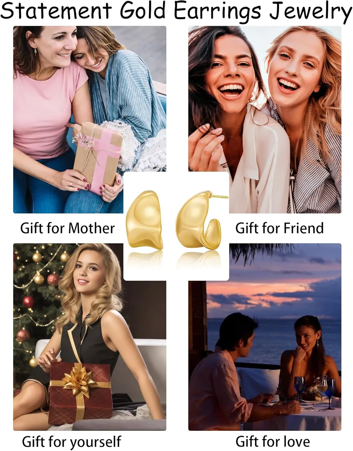 Gold Earrings for Women 14k Real Golds Silver Plated Chunky Stud Earring Statement Drop Hypoallergenic Earring Trendy Jewelry Gifts for Women
