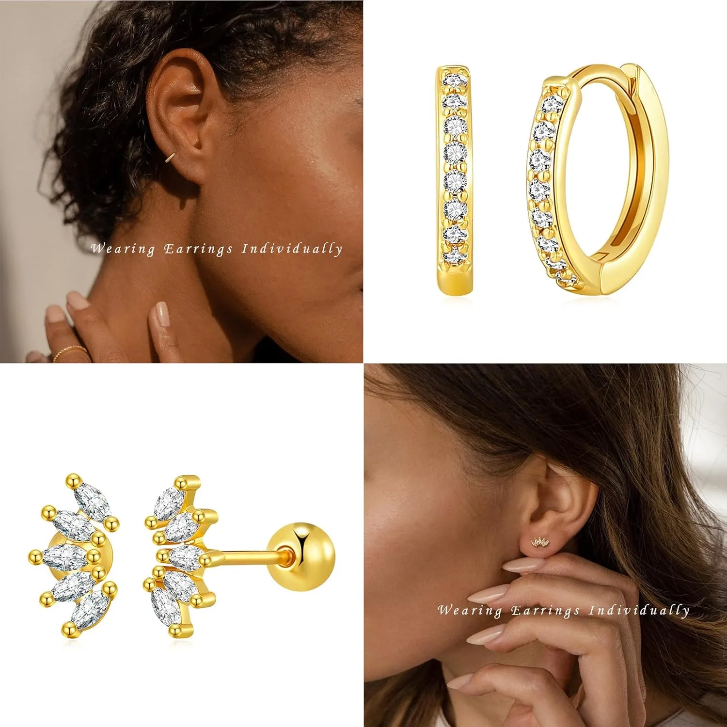 Gold Earrings for Women Trendy 14k Gold Plated Stud Earrings Earring Sets for Multiple Piercing Simple Flat Back Earrings Ear Cuff Cartilage Earrings for Women Gift for Her