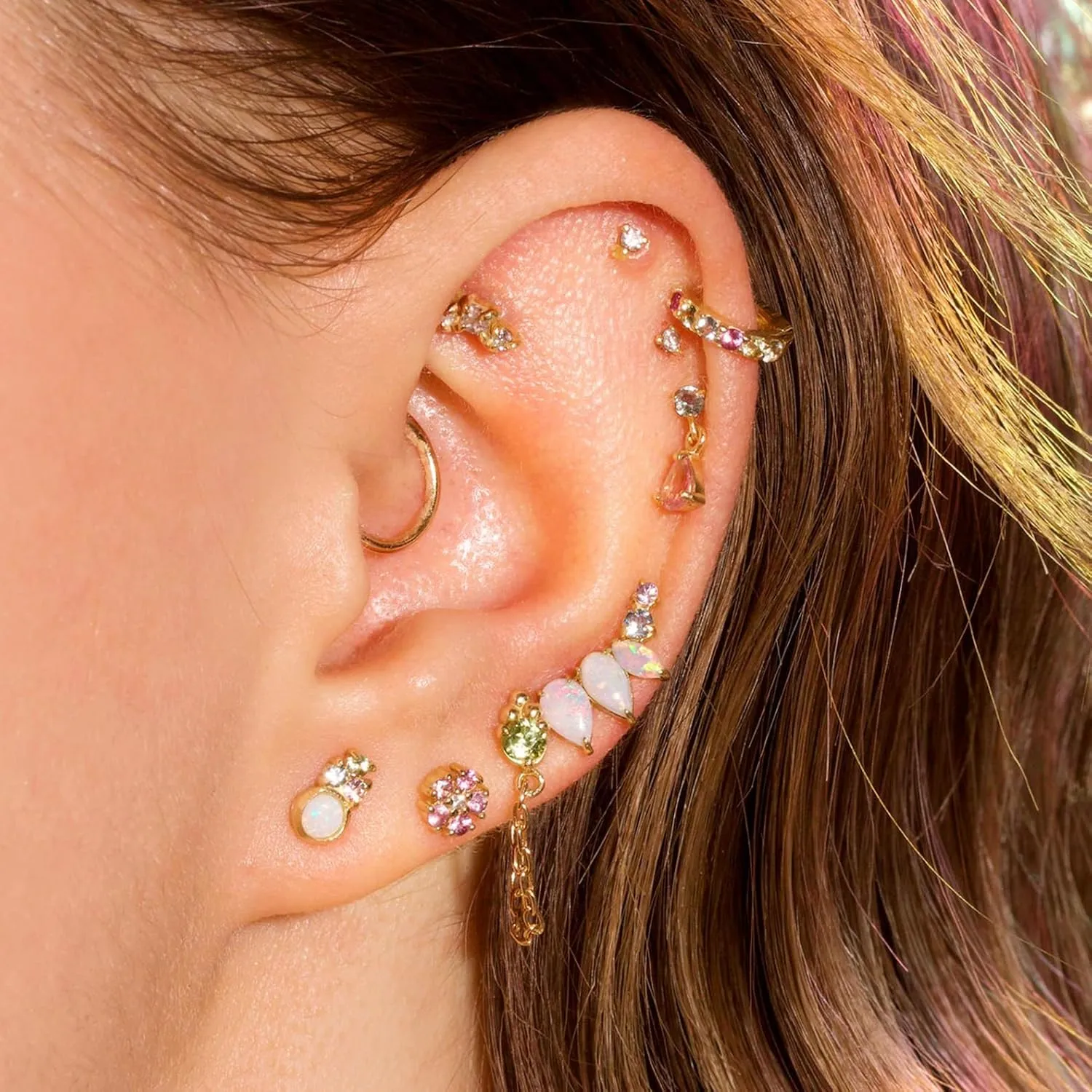 Gold Earrings Set for Women Trendy 14K Gold Plated Gold Dainty Small CZ Diamond Opal Pearl Evil Eye Stud Huggie Hoop Earrings Cartilage Earrings for Women