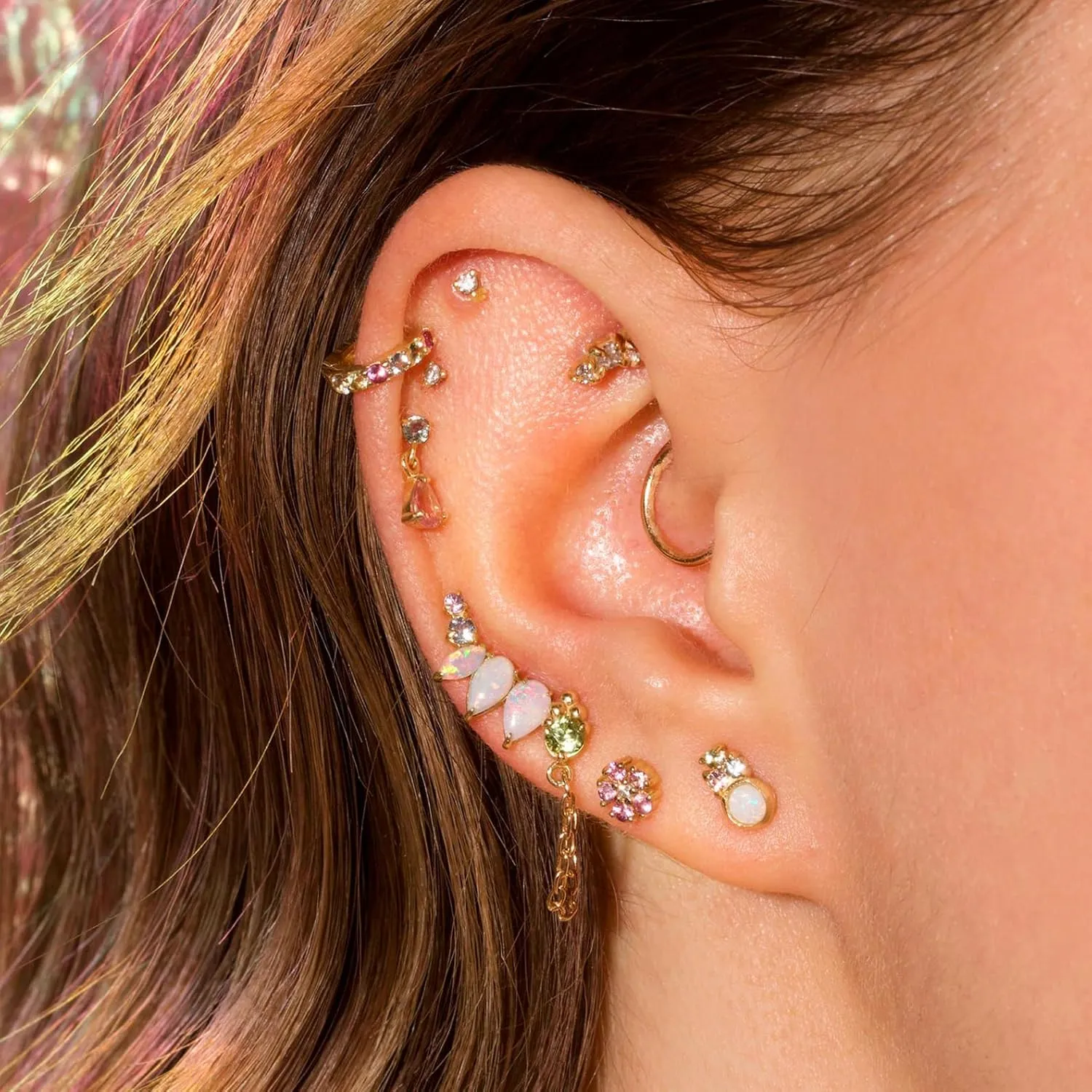 Gold Earrings Set for Women Trendy 14K Gold Plated Gold Dainty Small CZ Diamond Opal Pearl Evil Eye Stud Huggie Hoop Earrings Cartilage Earrings for Women