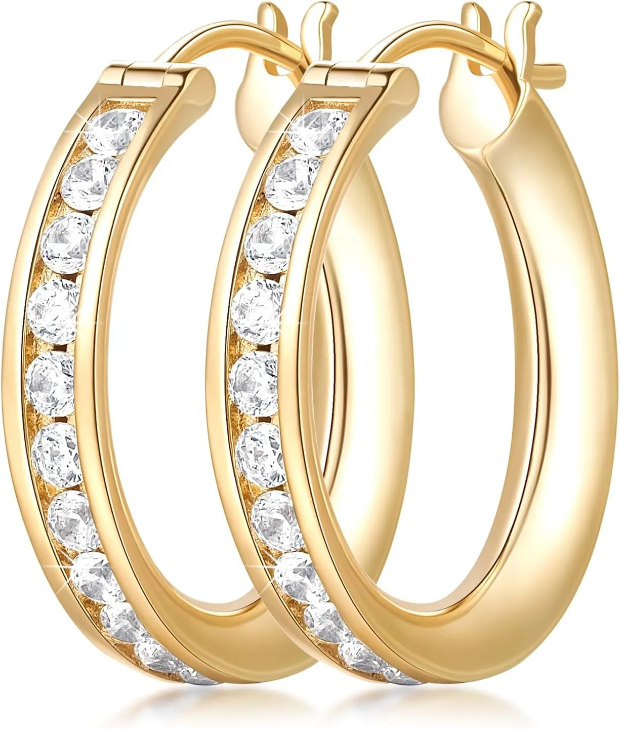 Gold Hoop Earrings 14K Gold Hoop Earrings for Women Comfortable Womens Earring Radiant Cubic Zirconia Hypoallergenic Lightweight Hoops Earring for Women 20mm