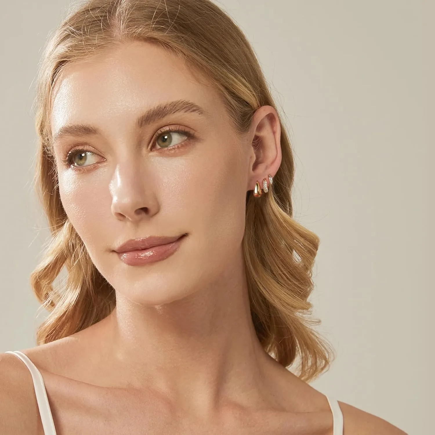Gold Hoop Earrings For Women,14k gold Plated trendy small lightweight chunky gold/silver hoops earrings set dainty non tarnish waterproof gold/silver earrings pack stack for women