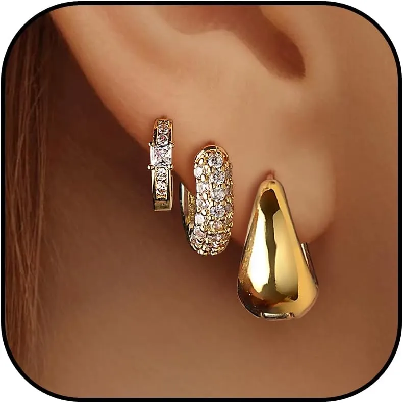 Gold Hoop Earrings For Women,14k gold Plated trendy small lightweight chunky gold/silver hoops earrings set dainty non tarnish waterproof gold/silver earrings pack stack for women