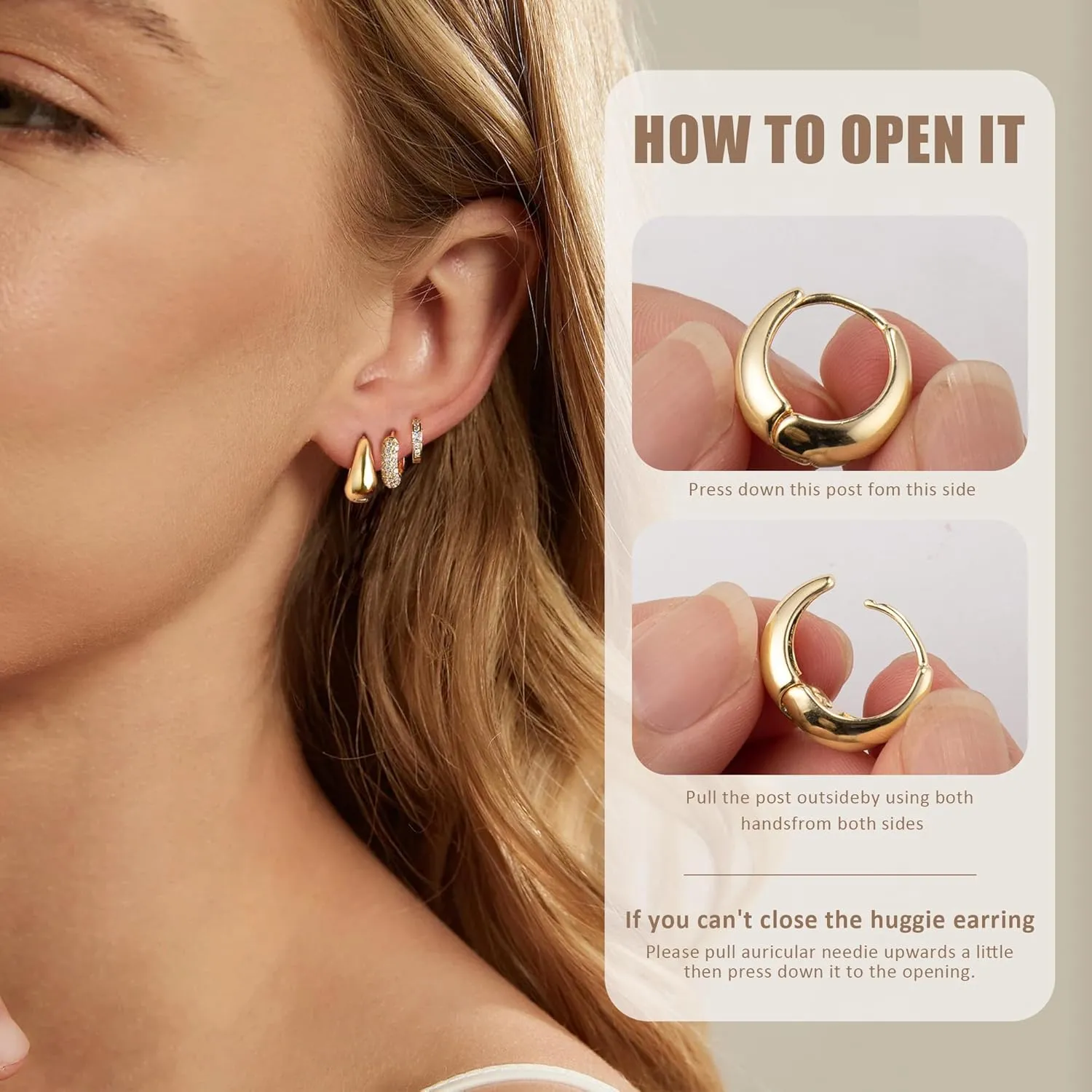 Gold Hoop Earrings For Women,14k gold Plated trendy small lightweight chunky gold/silver hoops earrings set dainty non tarnish waterproof gold/silver earrings pack stack for women