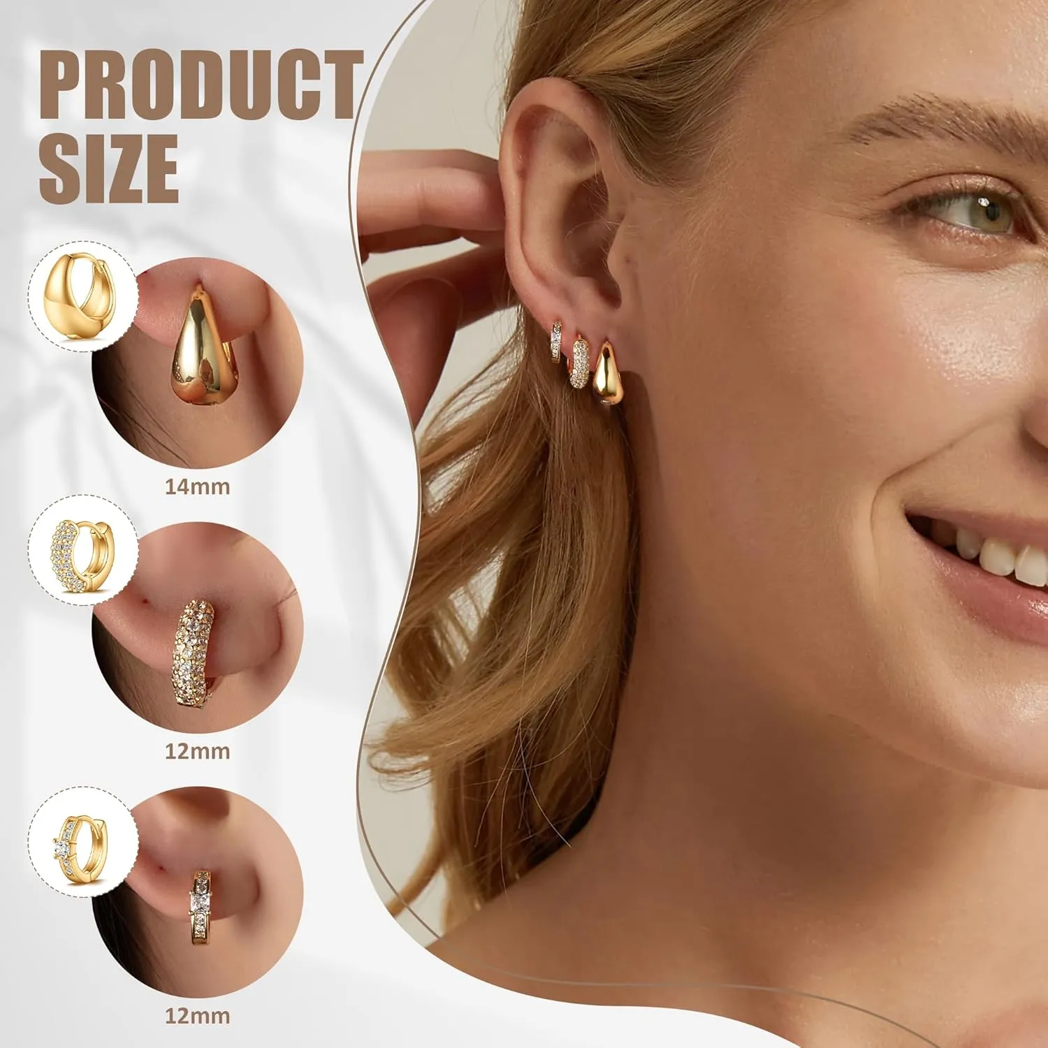Gold Hoop Earrings For Women,14k gold Plated trendy small lightweight chunky gold/silver hoops earrings set dainty non tarnish waterproof gold/silver earrings pack stack for women