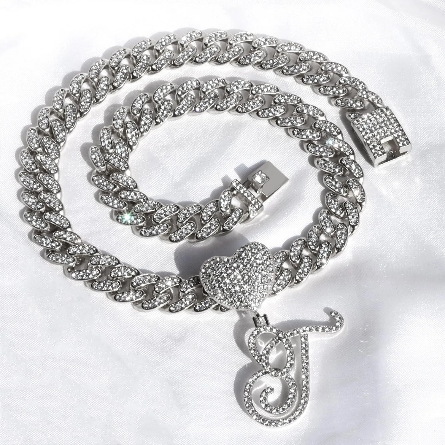 Gold Initial Cuban Link Chain for Women Miami Iced Out Chain for women Bling Diamond Chain Necklace Hip Hop Jewelry