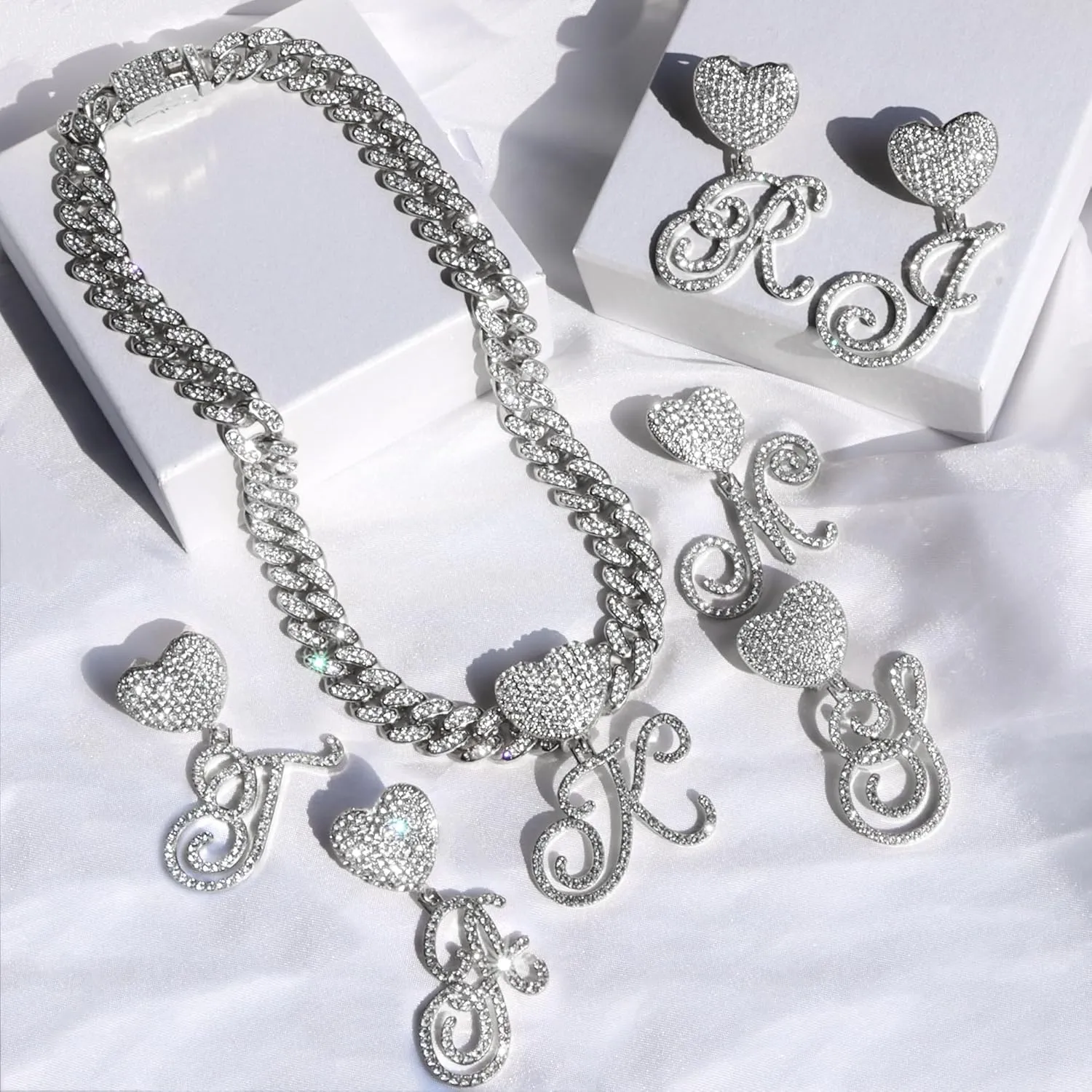 Gold Initial Cuban Link Chain for Women Miami Iced Out Chain for women Bling Diamond Chain Necklace Hip Hop Jewelry