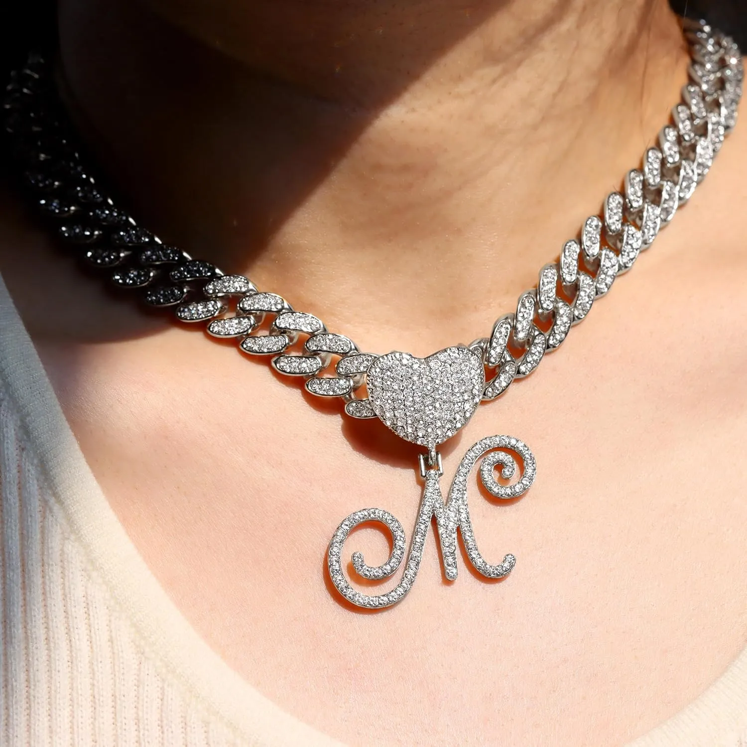 Gold Initial Cuban Link Chain for Women Miami Iced Out Chain for women Bling Diamond Chain Necklace Hip Hop Jewelry