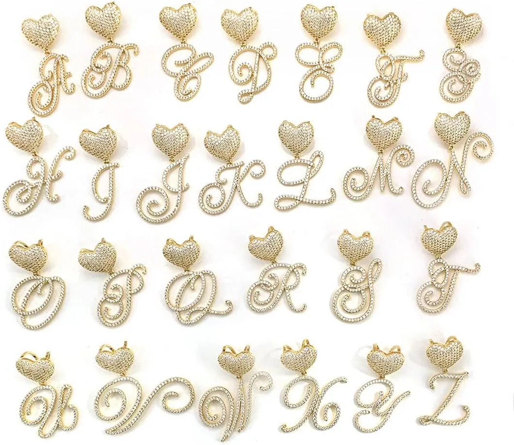 Gold Initial Necklaces for Women Diamond Heart Initial Necklace Cubic Zirconia Initial Pendant Iced Out Letter Necklace