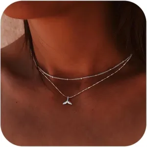 Gold Layered Necklaces for Women Dainty 14K Real Gold Plated Layering Necklace Bar Disc Fishtail Paperclip Chain Multilayer Necklaces Jewelry for Women
