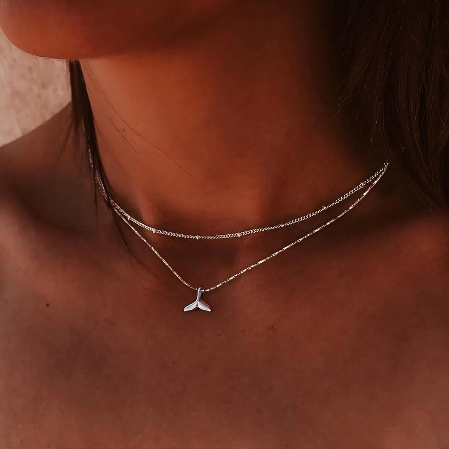 Gold Layered Necklaces for Women Dainty 14K Real Gold Plated Layering Necklace Bar Disc Fishtail Paperclip Chain Multilayer Necklaces Jewelry for Women