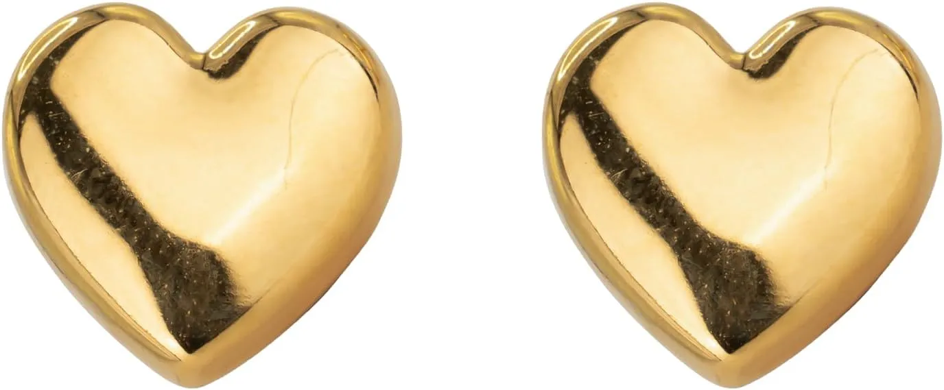 Gold Plated Studs Earrings for Women Trendy Stainless Steel Flat Back Small Heart Stud Earrings 18K Gold Jewelry Accessories for Women