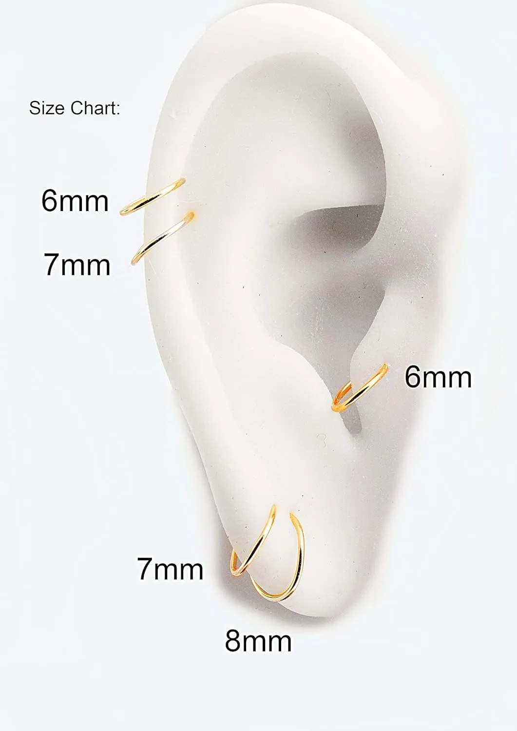 Gold, Silver Tiny Hoop Earrings for Women Cartilage Nose Septum Helix Tragus Rings Multiple Piercing Jewelry, Hypoallergenic (6mm | 1 Pair, 14K Yellow Gold Filled | 21 Gauge)